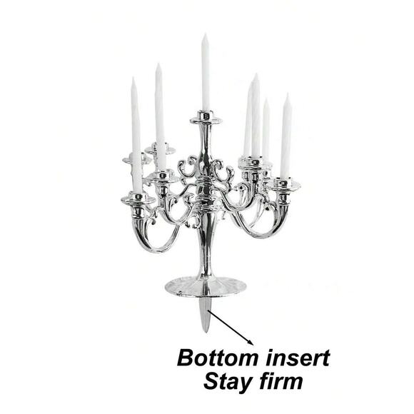 Silver Candelabra Candle Cake Topper for Birthdays, Weddings, Parties w candles - Picture 3 of 3